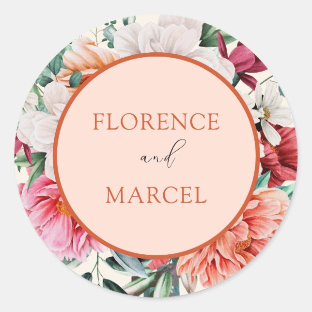 Rond Bouquet de printemps en pêche et Sticker Mariage i (Devant)
