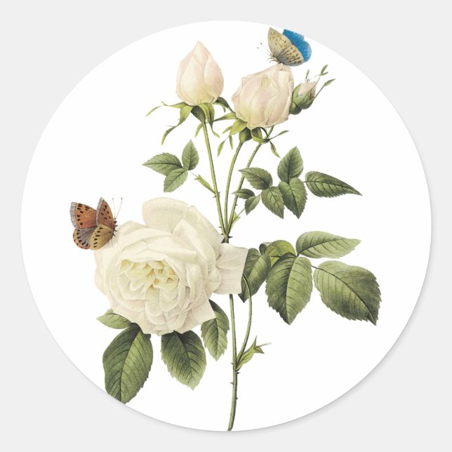 Rond Bouquet de Roses Blanches avec Sticker Papillons (Devant)