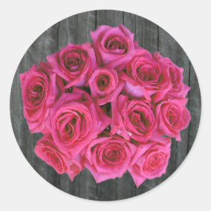 Rond Bouquet de roses chaudes & Sticker en bois d'écorc