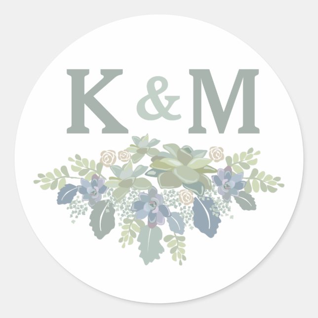 Rond Bouquet Succulent Mariage Floral Initiales Sticker (Devant)