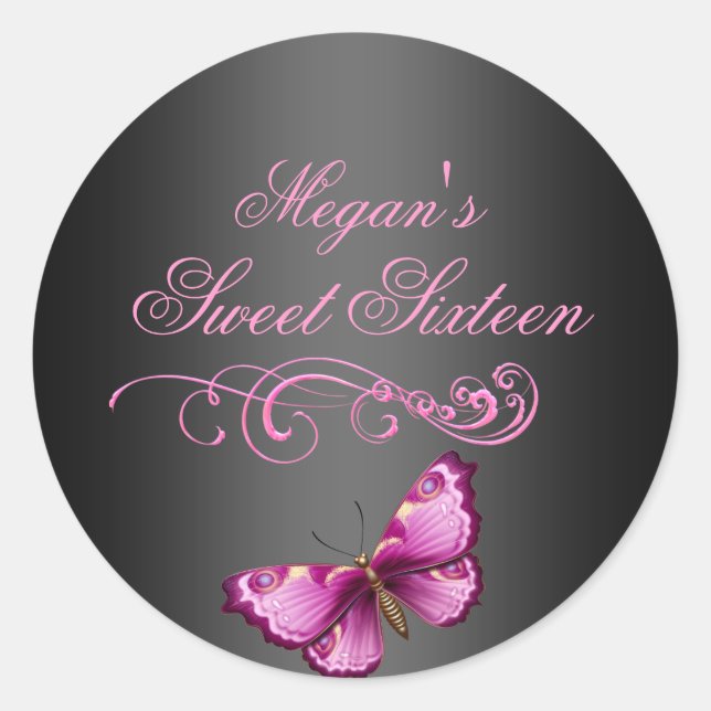 Rond Bouton rose/noir Sweet 16 Enveloppe Sticker (Devant)