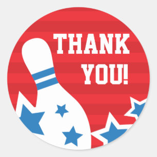 Rond Bowling pin fête d'anniversaire merci sticker