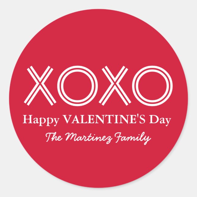Rond Bright Red XOXO Happy Valentines Day Round Sticker (Devant)