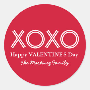 Rond Bright Red XOXO Happy Valentines Day Round Sticker