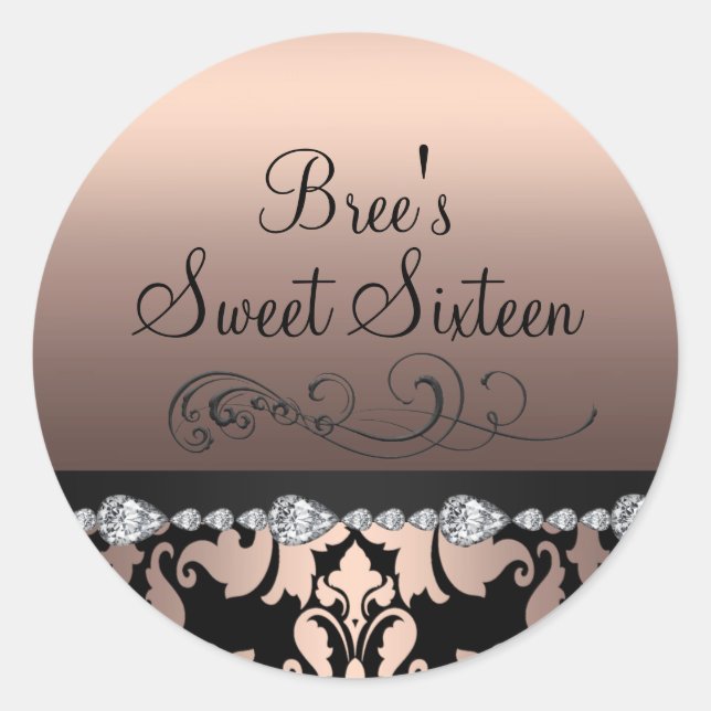 Rond Brocher Damask & Diamond Sweet 16 Sticker (Devant)