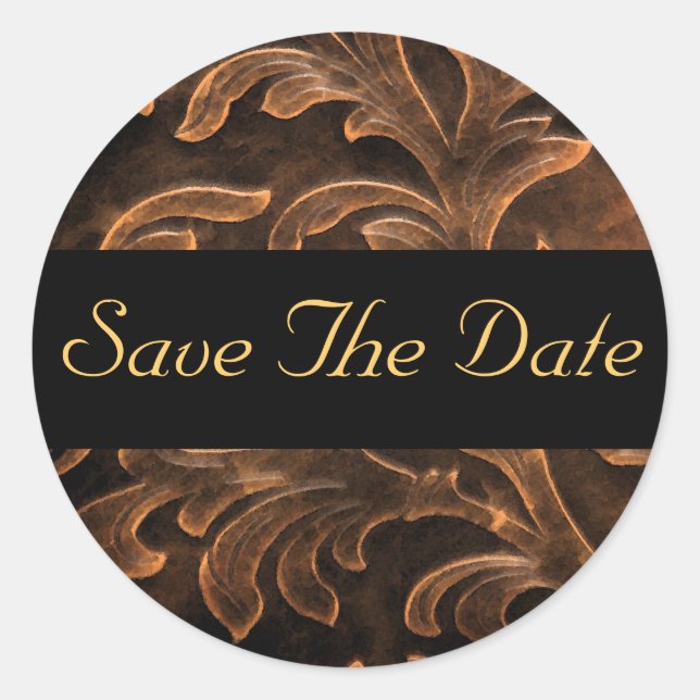 Rond Bronze Scroll Leaf Or Enregistrer Le Sticker Date (Devant)