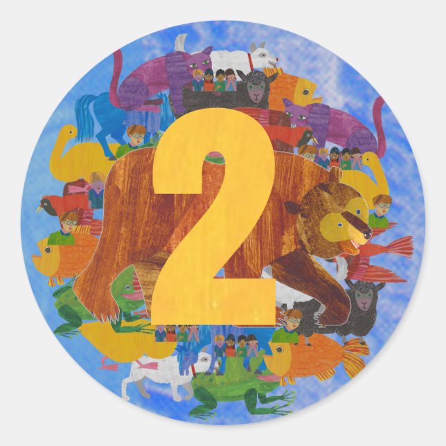 Rond Brown Bear 2nd Birthday Sticker (Devant)