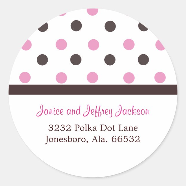 Rond Brown et rose : Sticker d'adresse de point Polka (Devant)