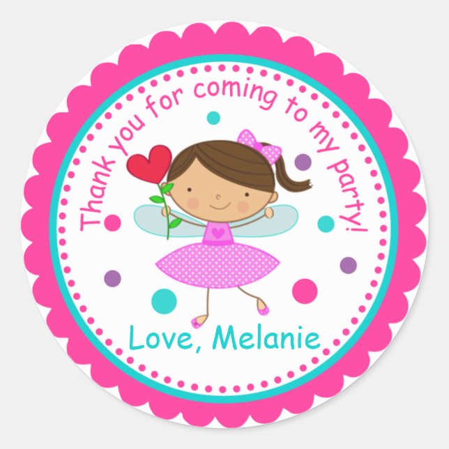 Rond Brunette Fairy Princess Sticker d'anniversaire (Devant)