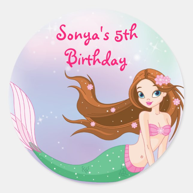 Rond Brunette Sirène Favoriser Sticker Sac (Devant)