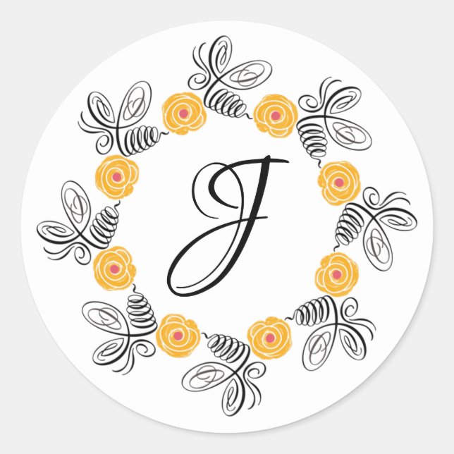 Rond Bumblebee Sticker Monogram Flower (Devant)