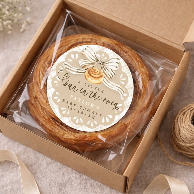 Rond Bun in Oven Baby Shower Favor Sticker Neutral (Bun in the Oven - Favor Sticker)