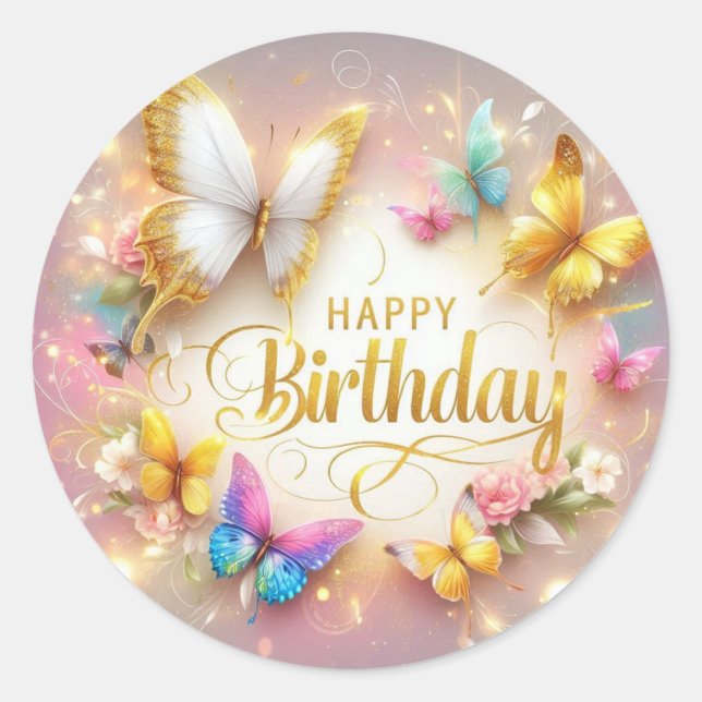 Rond Butterfly design birthday sticker  (Devant)