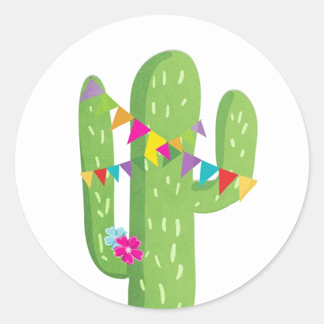 Rond Cactus fiesta faveur tag Sticker soirée mexicaine (Devant)