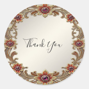 Rond Cadre Floral Or avec Sticker en Pierres Rouges