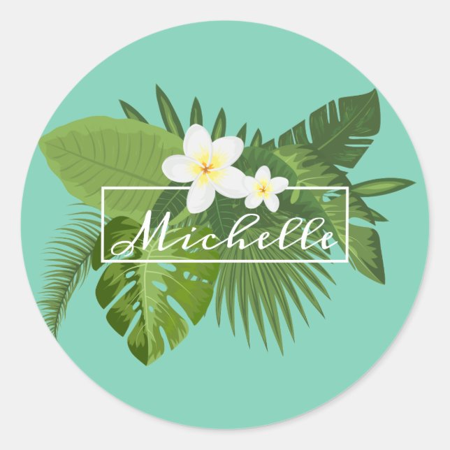 Rond Cadre floral tropical personnalisé | Sticker (Devant)
