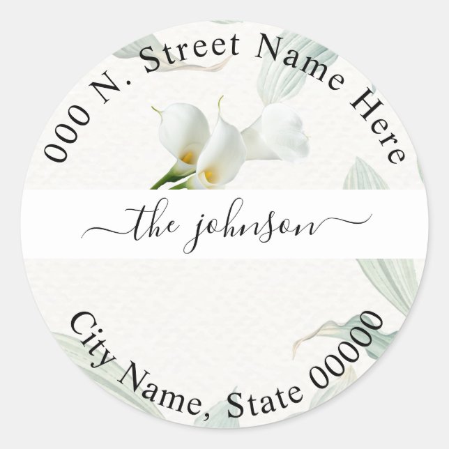 Rond Calla Lily Retourner l'adresse Sticker classique (Devant)