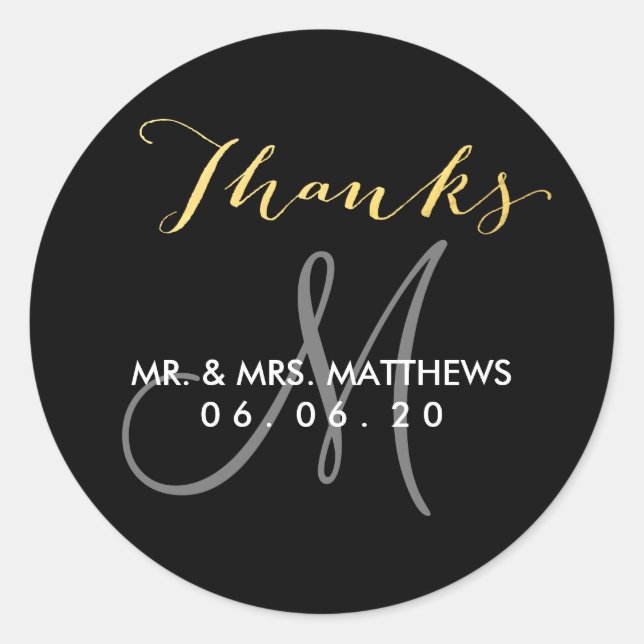 Rond Calligraphie initiale | Sticker Merci Mariage (Devant)