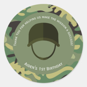 Rond Camo Green Sticker d'anniversaire de l'armée