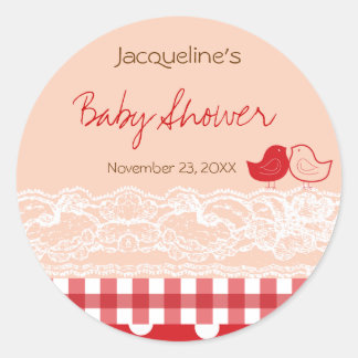 Rond Campagne Chic Birds Lace Girl Sticker Baby shower