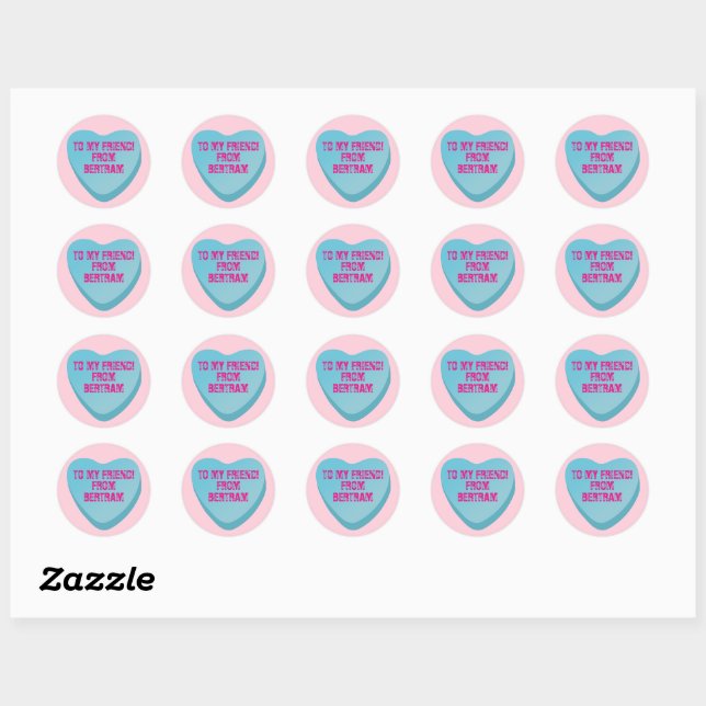 Rond Candy Heart Valentine's Day Exchange Sticker Blue (Feuille)