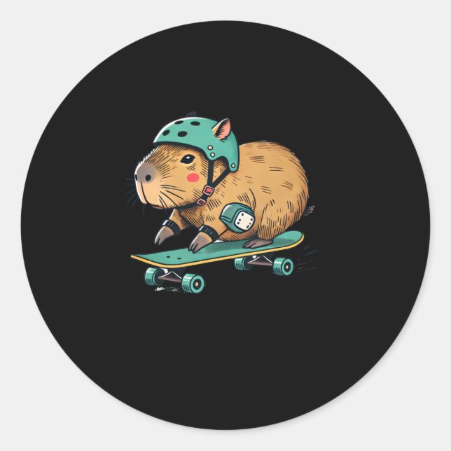 Rond Capybara Skater Skateboard Adventure Sticker (Devant)