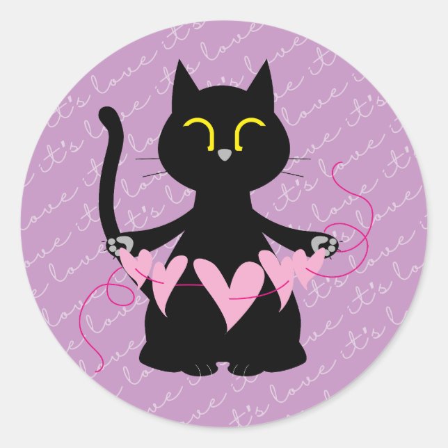 Rond C'EST L'AMOUR - Joli Chat Noir & Sticker Coeur (Devant)
