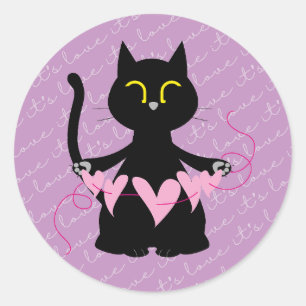 Rond C'EST L'AMOUR - Joli Chat Noir & Sticker Coeur