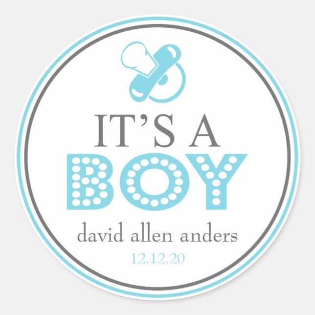 Rond C'est un petit Sticker Favor Pacifier (bleu / gris (Devant)