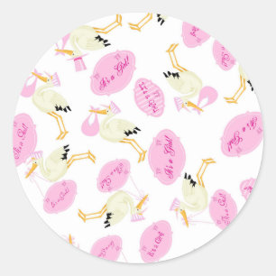 Rond C'est une fille Bébé Sticker avec des cigognes