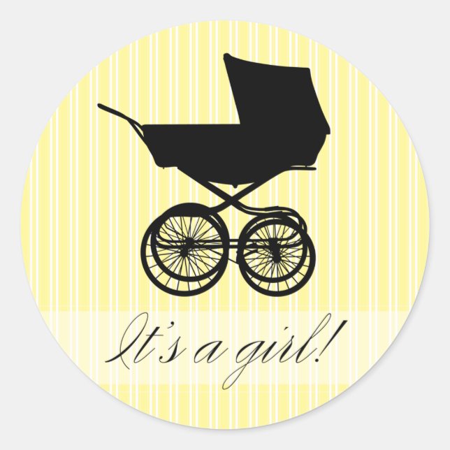 Rond C'est une fille ! Sticker Buggy pour bébé jaune (Devant)