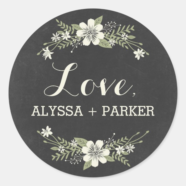 Rond Chalkboard Blooms Favoriser Sticker (Devant)
