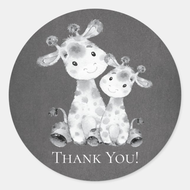 Rond Chalkboard Giraffe Douche Merci Favor Sticker (Devant)