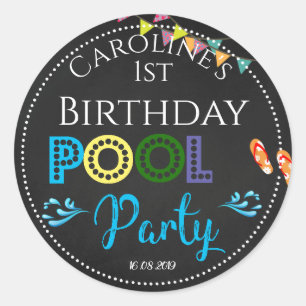 Rond Chalkboard Pool Party 1er Anniversaire Sticker