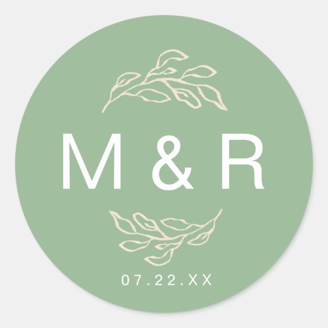 Rond Champs de rêve vert | Sticker Monogramme Floral (Devant)