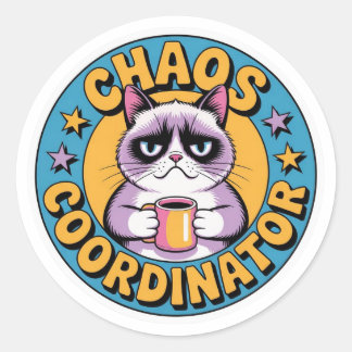 Rond Chaos Coordinator Cat Sticker - Funny Grumpy Coffe