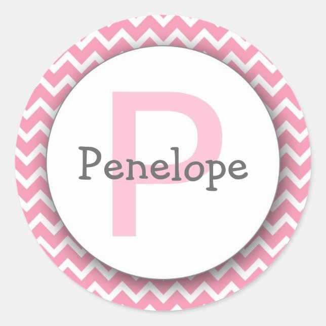 Rond Chariot monogramme Chevron Sticker rose blanc (Devant)