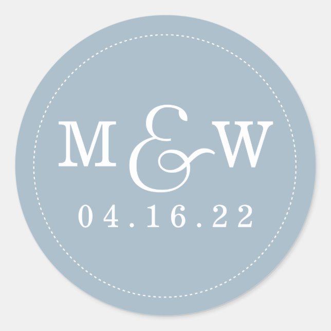 Rond Charmant Mariage Monogramme Sticker Dusty Blue (Devant)
