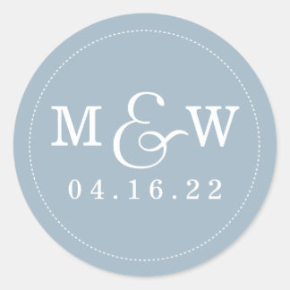Rond Charmant Mariage Monogramme Sticker Dusty Blue