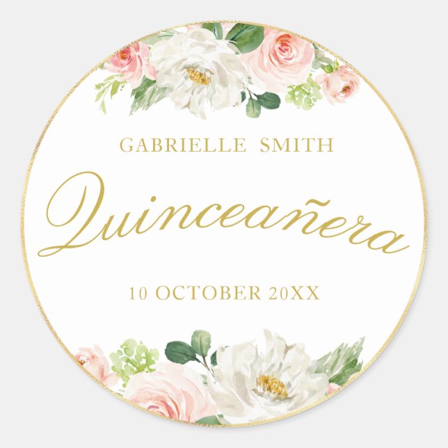 Rond charmant sticker Quinceanera rose floral (Devant)