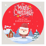 Rond Charming Family Christmas Sticker<br><div class="desc">Célébrez la joie de la saison des Fêtes avec ce sticker de Noël délicieux avec un design Père Noël gai. L'arrière - plan rouge vif et les éléments festifs créent une atmosphère chaleureuse et accueillante. Parfait pour ajouter une touche personnalisée à vos cadeaux ou décorations de vacances, cet autocollant donne...</div>