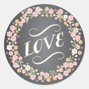 Rond Charming Garden Floral Wreath Mariage Love Sticker