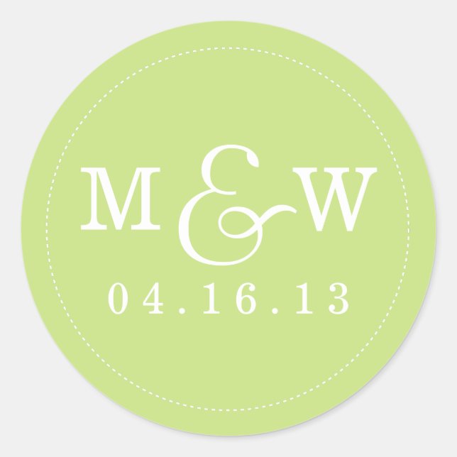 Rond Charming Mariage Monogram Sticker - Lime (Devant)