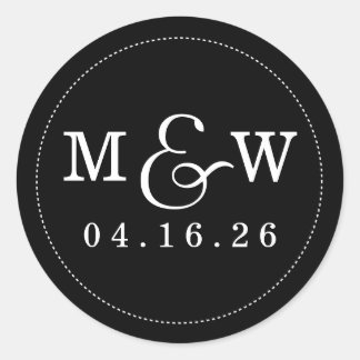 Rond Charming Mariage Monogram Sticker - Noir