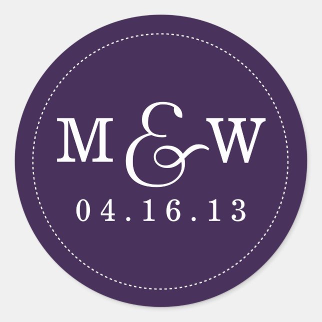 Rond Charming Mariage Monogramme Sticker Eggplant pourp (Devant)