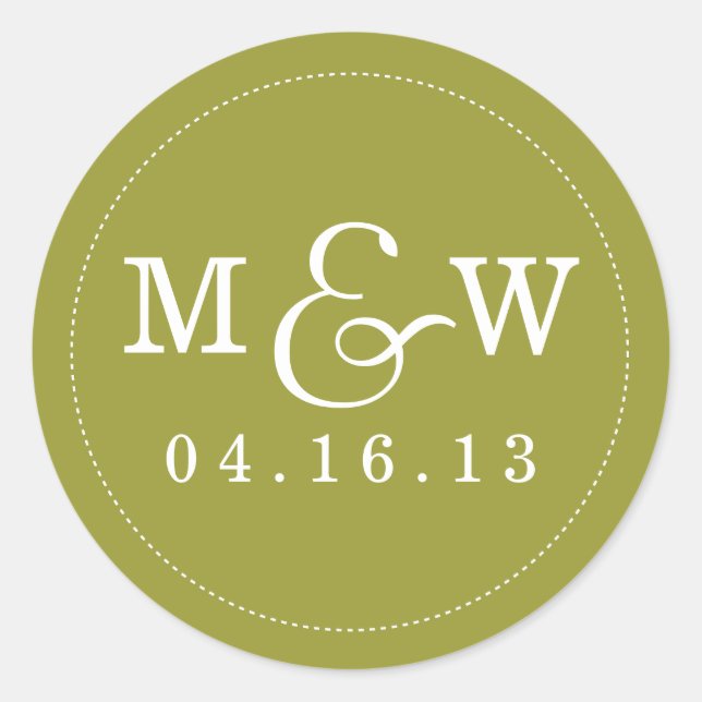 Rond Charming Mariage Monogramme Sticker - Olive (Devant)
