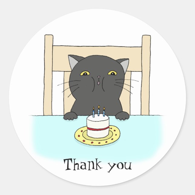 Rond Chat Anniversaire Fête Favoriser Sticker Drôle Mer (Devant)