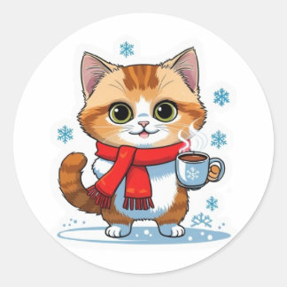 Rond Chat avec Sticker chocolat chaud