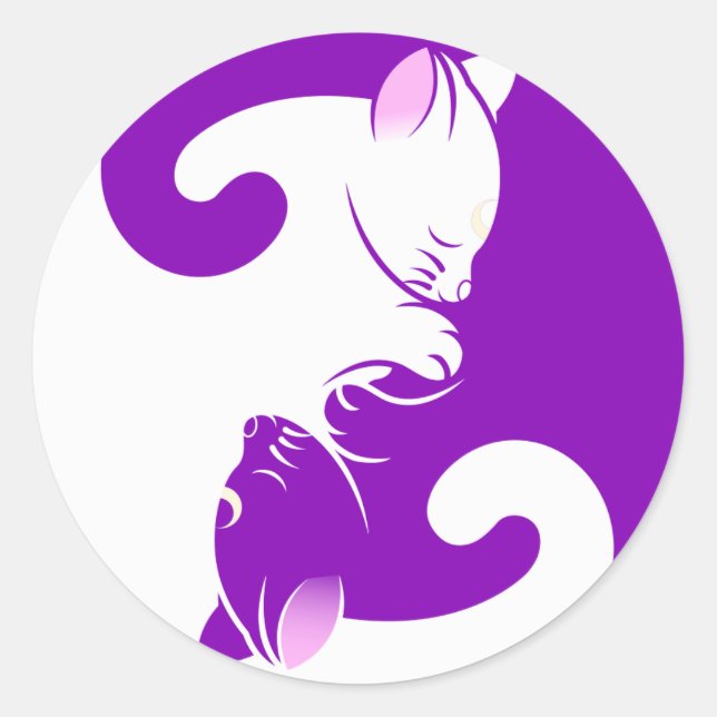 Rond Chat blanc violet Kitten Yin Yang Sticker (Devant)