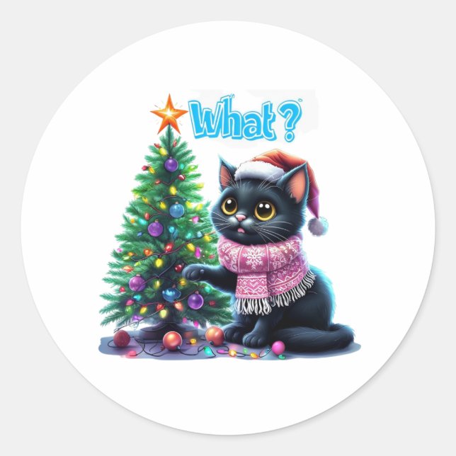 Rond Chat de Noël amusant Avec Sticker Arbre (Devant)